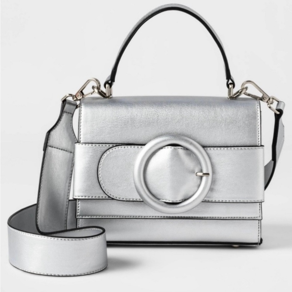 Satchel by Future Collective, Top-Handle w Cross Body Strap Silver Belt Design 🩶